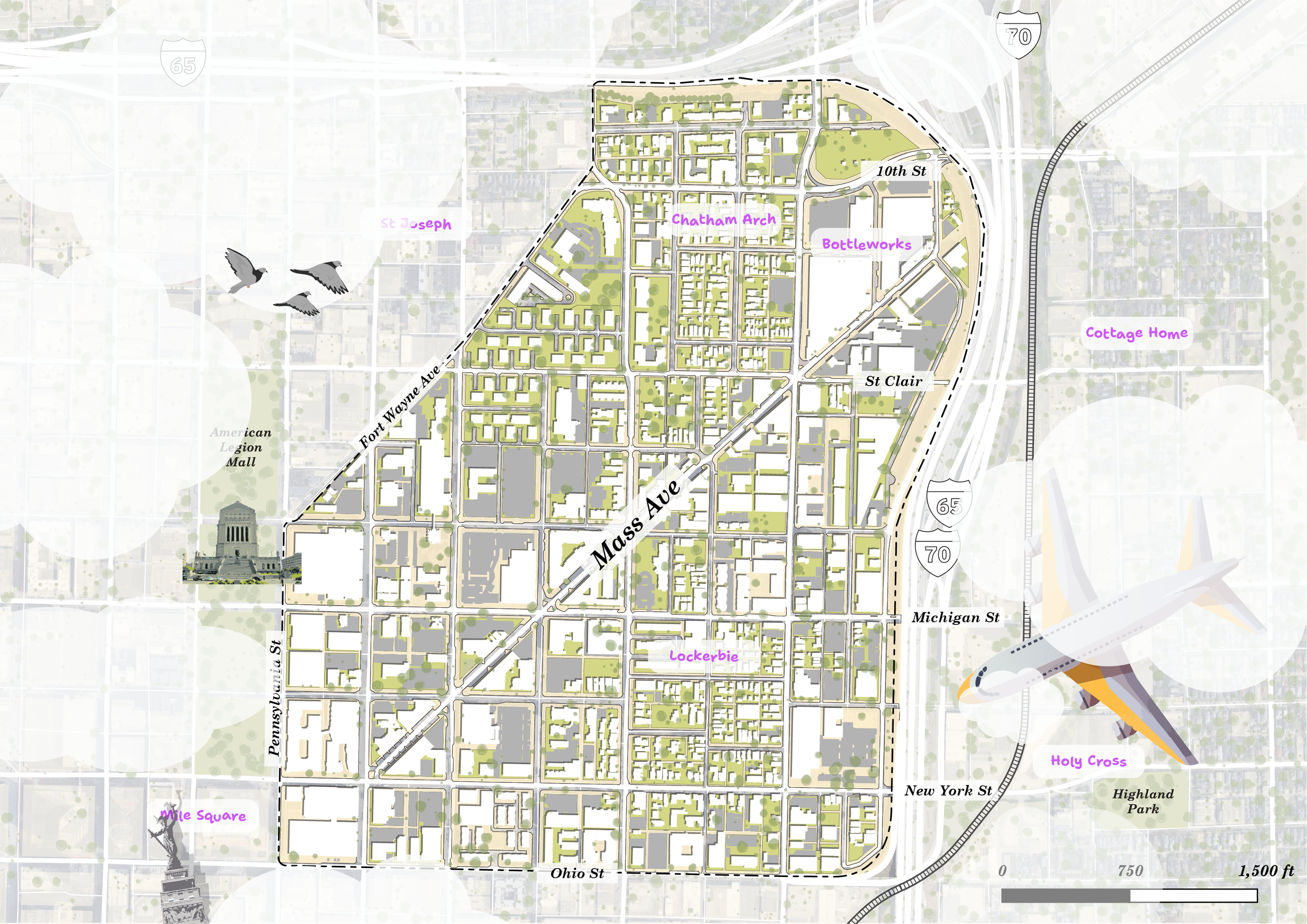 Enlarged map of the Mass Ave Next study area